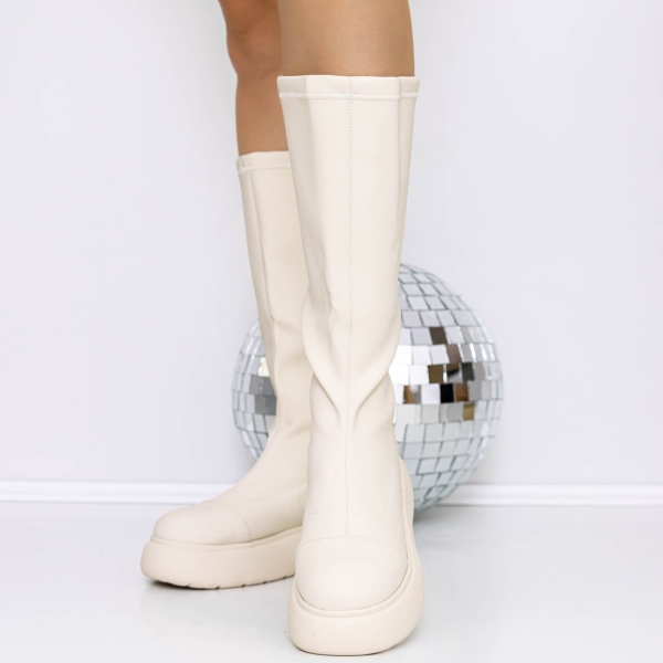 Cizme dama bej din material sintetic Virada, 4 - Kalapod.net