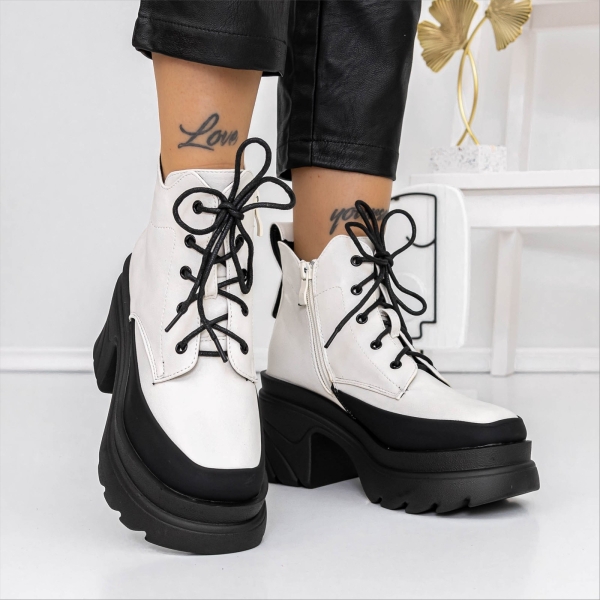 Ghete dama albe din material textil si piele ecologica Oceana, 4 - Kalapod.net