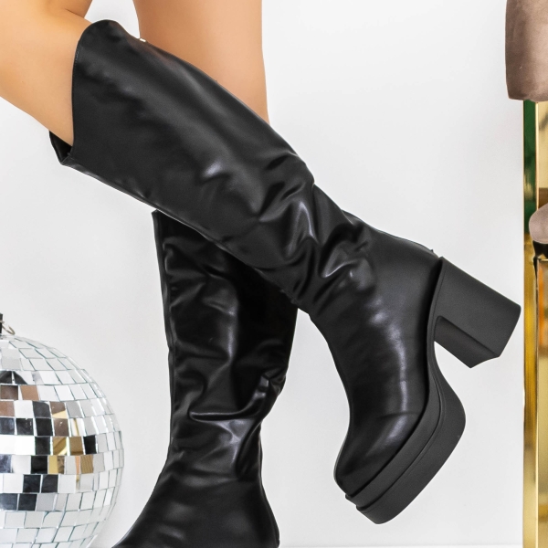 Cizme dama cu toc negre din piele ecologica Izada, 3 - Kalapod.net