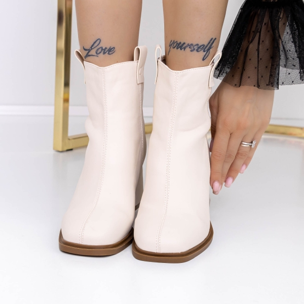 Botine dama cu toc bej din piele ecologica Alaza, 2 - Kalapod.net