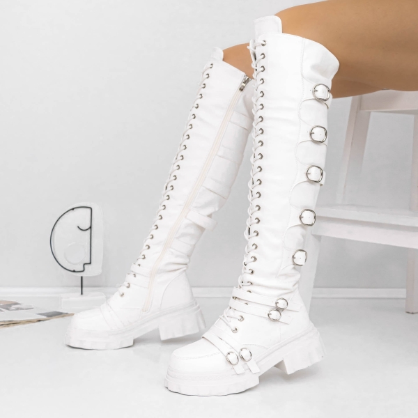 Cizme dama albe din piele ecologica Arosa - Kalapod.net