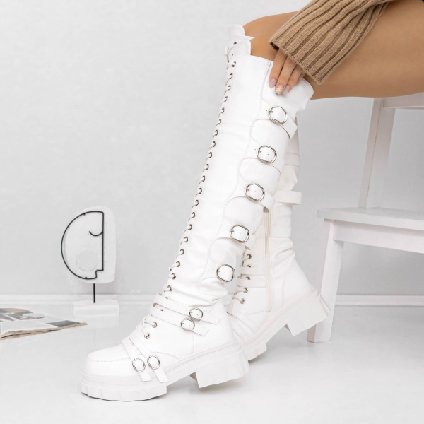 Cizme dama albe din piele ecologica Arosa, 2 - Kalapod.net