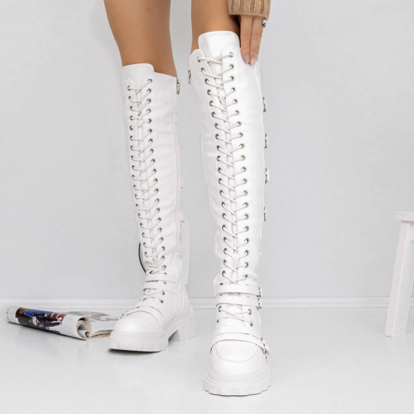 Cizme dama albe din piele ecologica Arosa, 3 - Kalapod.net