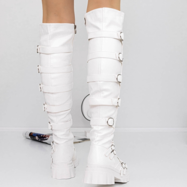 Cizme dama albe din piele ecologica Arosa, 4 - Kalapod.net