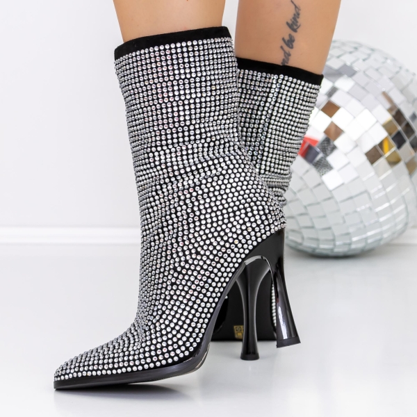 Botine dama cu toc negre din material textil Advora, 5 - Kalapod.net