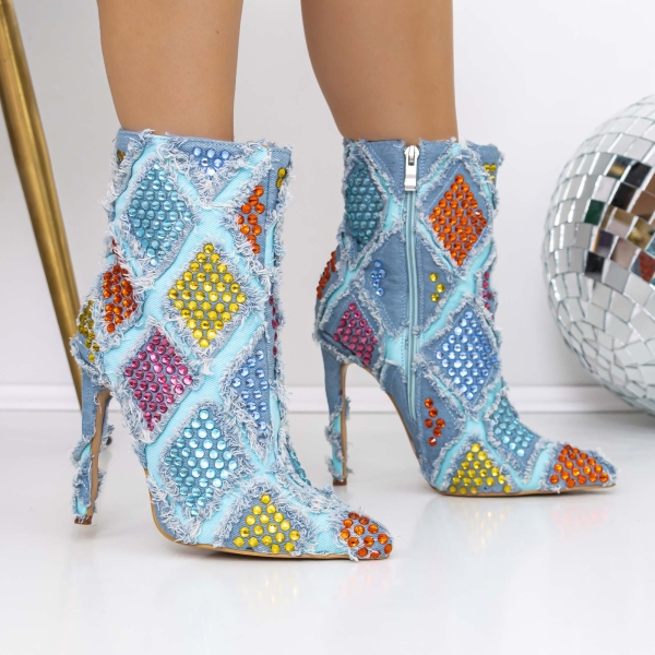 Botine dama cu toc albastre din material textil Ataia, 2 - Kalapod.net