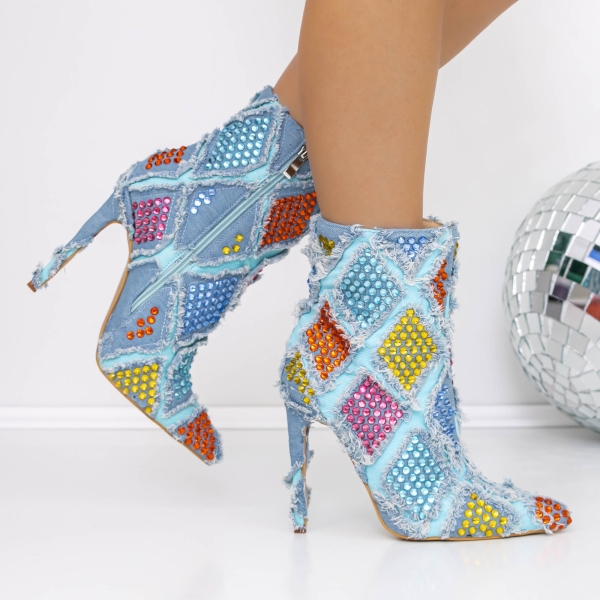 Botine dama cu toc albastre din material textil Ataia, 3 - Kalapod.net