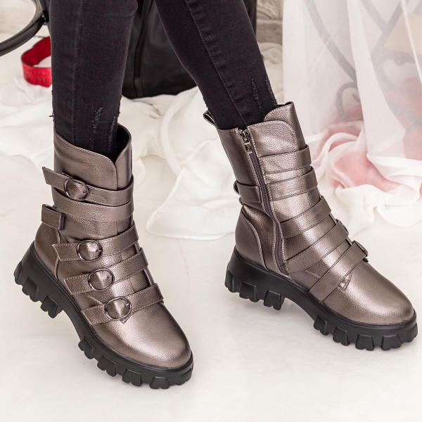 Ghete dama gri din piele ecologica Latada, 3 - Kalapod.net