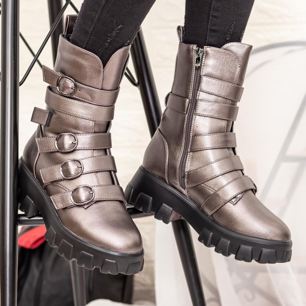 Ghete dama gri din piele ecologica Latada, 4 - Kalapod.net