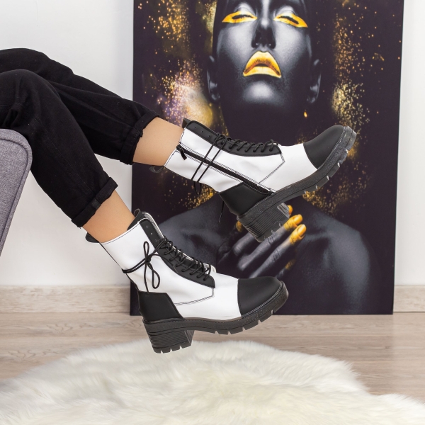 Ghete dama negre cu alb din piele ecologica Enada, 2 - Kalapod.net