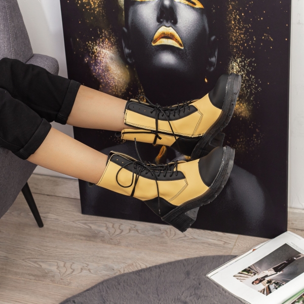 Ghete dama negre cu galben din piele ecologica Enada, 3 - Kalapod.net