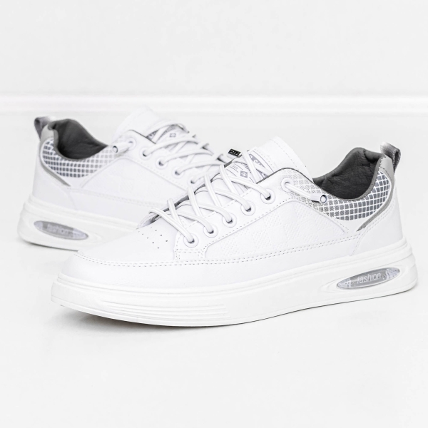 Pantofi sport barbati albi cu gri din piele ecologica Cassian, 3 - Kalapod.net