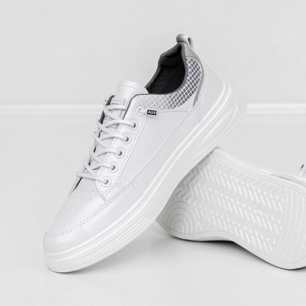 Pantofi sport barbati albi cu gri din piele ecologica Cassian, 4 - Kalapod.net