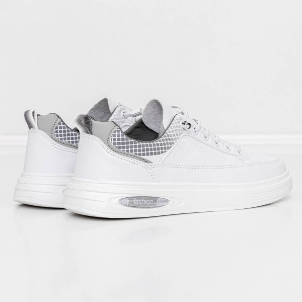 Pantofi sport barbati albi cu gri din piele ecologica Cassian, 5 - Kalapod.net