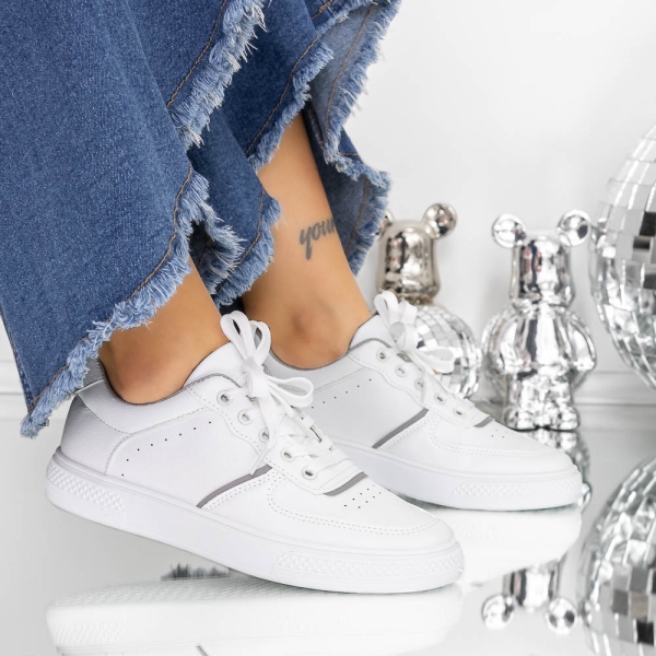 Pantofi sport dama albi cu gri din piele ecologica Evada - Kalapod.net
