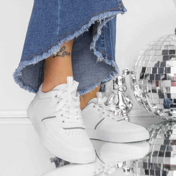 Pantofi sport dama albi cu gri din piele ecologica Evada, 3 - Kalapod.net