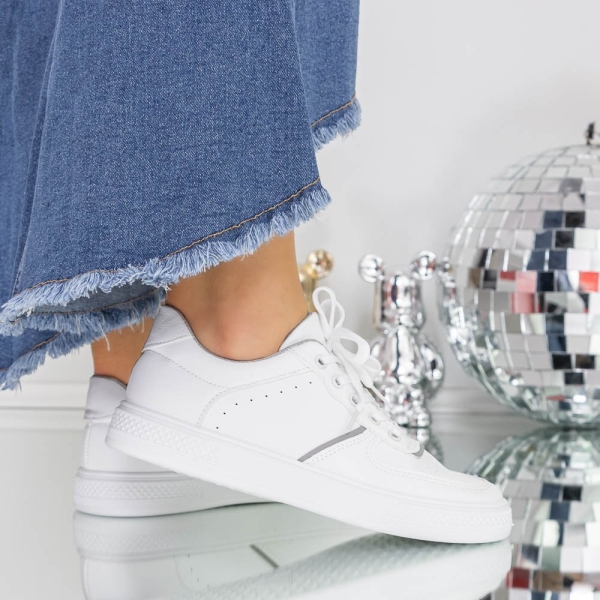 Pantofi sport dama albi cu gri din piele ecologica Evada, 4 - Kalapod.net