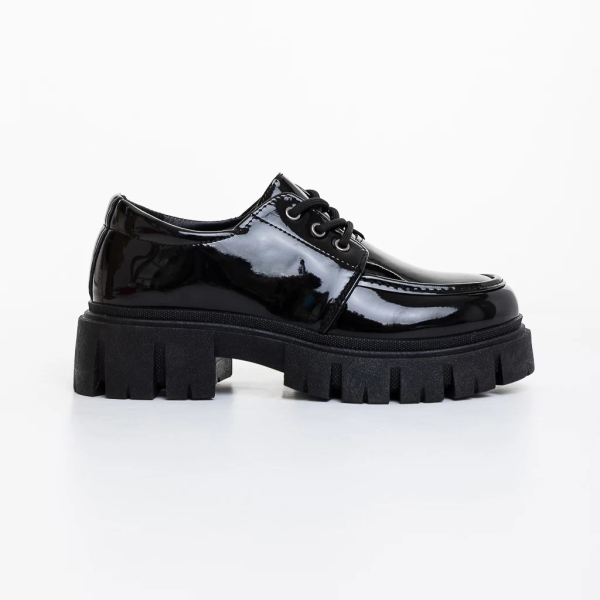 Pantofi casual dama negri din piele ecologica lacuita Rhodia, 5 - Kalapod.net