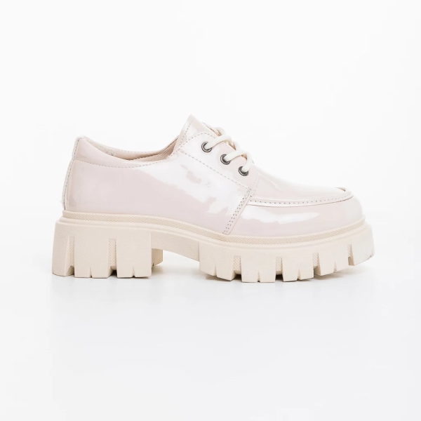 Pantofi casual dama bej deschis din piele ecologica lacuita Rhodia, 5 - Kalapod.net