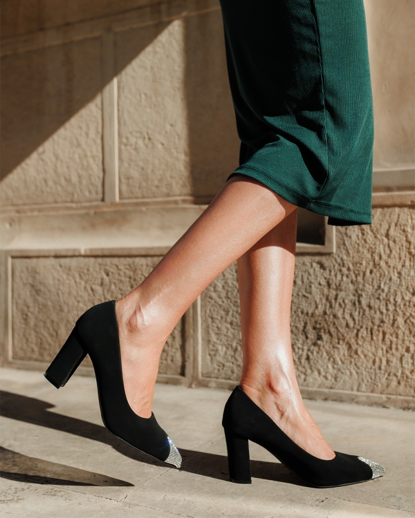 Pantofi dama cu toc negri din material textil Karmelita - Kalapod.net