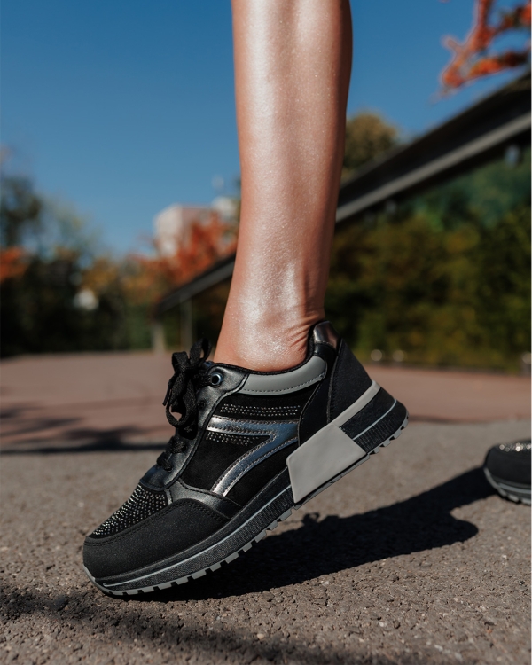 Pantofi sport dama negri din material textil si piele ecologica Ravenna - Kalapod.net