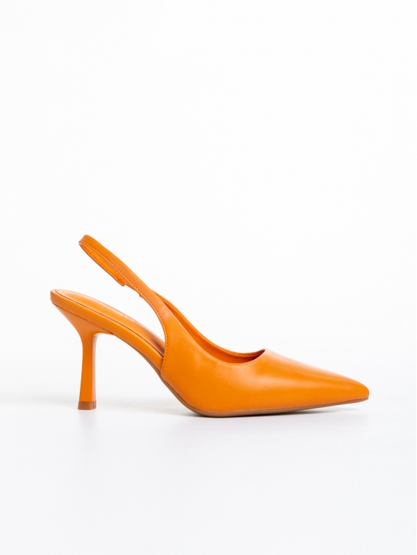 Pantofi dama portocalii cu toc din piele ecologica Floretta, 5 - Kalapod.net