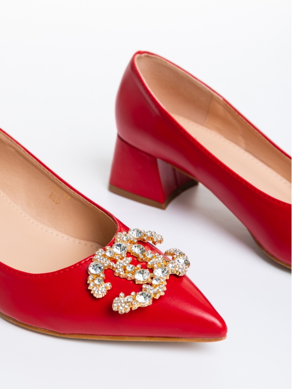 Pantofi dama rosii cu toc din piele ecologica Nicolina, 6 - Kalapod.net