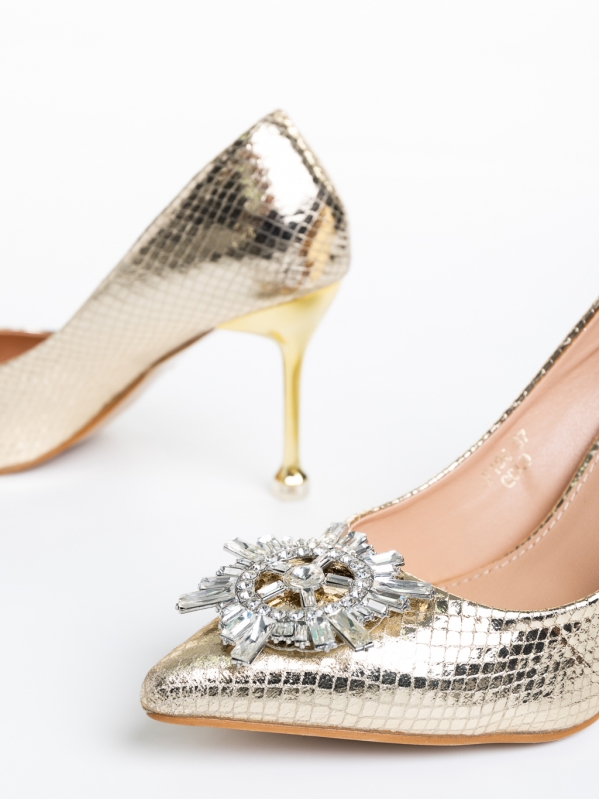 Pantofi dama auriu cu toc din piele ecologica Nerina, 6 - Kalapod.net