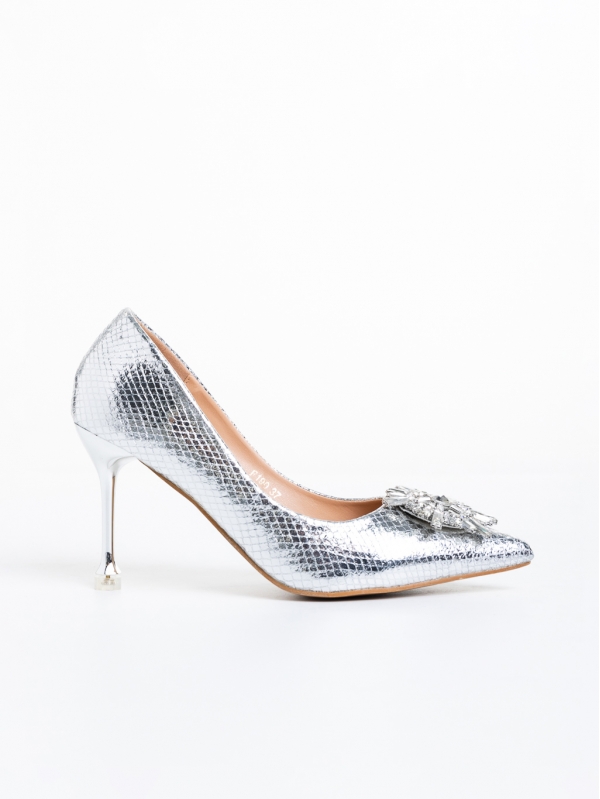 Pantofi dama argintii cu toc din piele ecologica Nerina, 5 - Kalapod.net