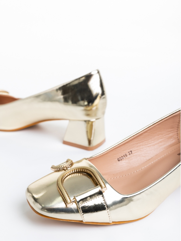 Pantofi dama aurii cu toc din piele ecologica lacuita Inaya, 6 - Kalapod.net