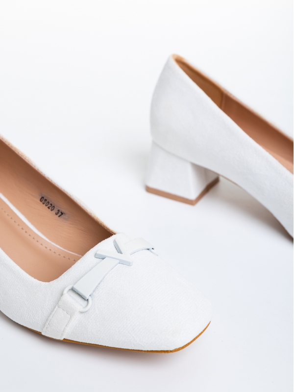 Pantofi dama albi cu toc din material textil Norina, 6 - Kalapod.net