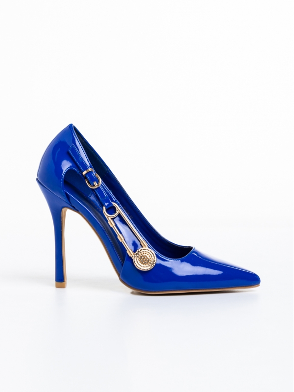 Pantofi dama albastri cu toc din piele ecologica lacuita Allana, 5 - Kalapod.net