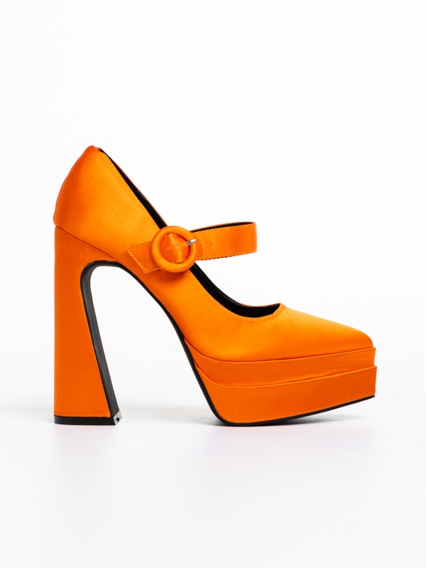 Pantofi dama portocalii cu toc din material textil Regena, 5 - Kalapod.net