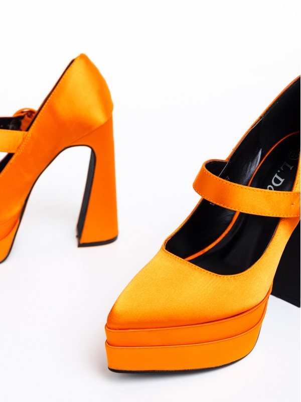 Pantofi dama portocalii cu toc din material textil Regena, 6 - Kalapod.net