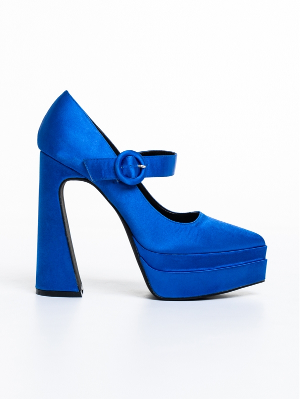 Pantofi dama albastri cu toc din material textil Regena, 5 - Kalapod.net
