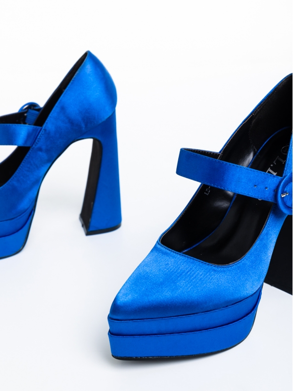 Pantofi dama albastri cu toc din material textil Regena, 6 - Kalapod.net