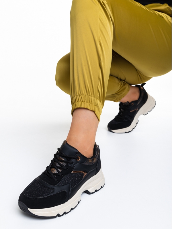 Pantofi sport dama negri din piele ecologica si material textil Carlisa - Kalapod.net