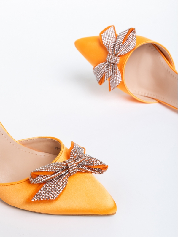 Pantofi dama portocalii cu toc din material textil Rozabela, 6 - Kalapod.net