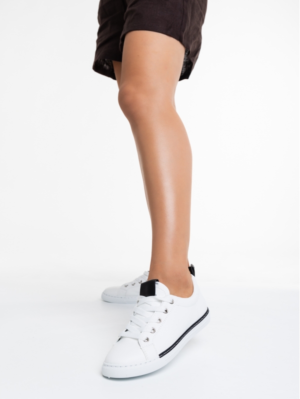 Pantofi sport dama albi cu negru din piele ecologica Nyra, 2 - Kalapod.net