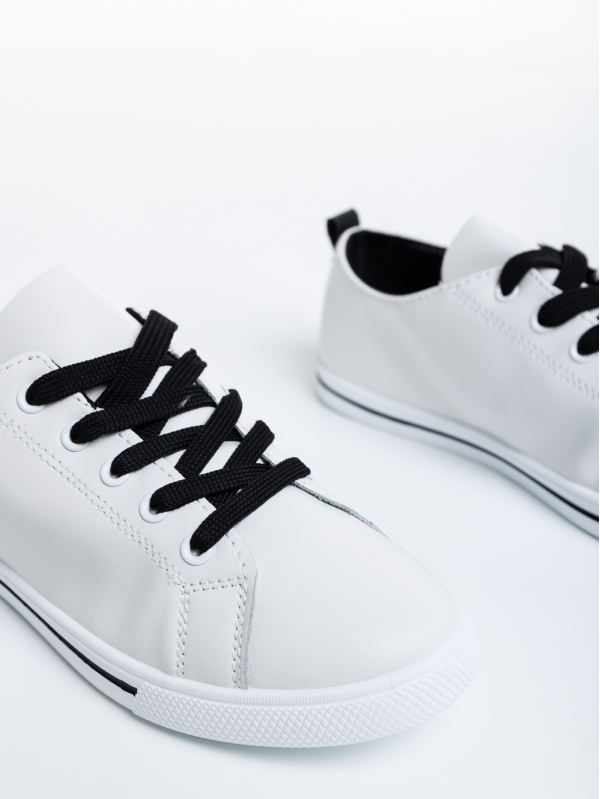 Pantofi sport dama albi cu negru din piele ecologica  Emelina, 6 - Kalapod.net