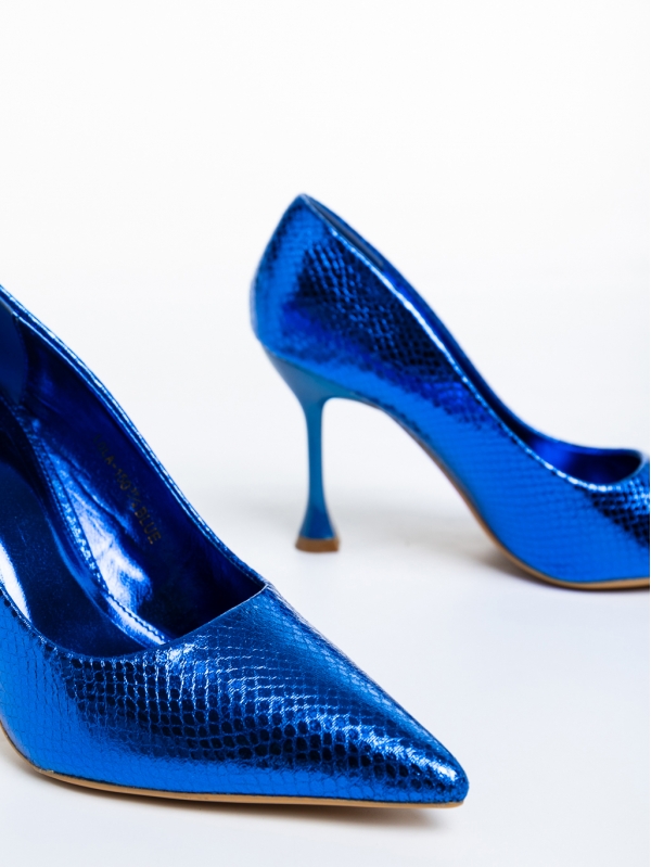 Pantofi dama albastri cu toc din piele ecologica lacuita Emalyn, 6 - Kalapod.net