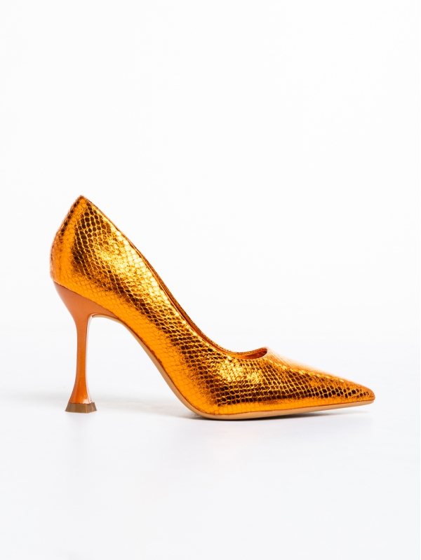 Pantofi dama portocalii cu toc din piele ecologica lacuita Emalyn, 5 - Kalapod.net