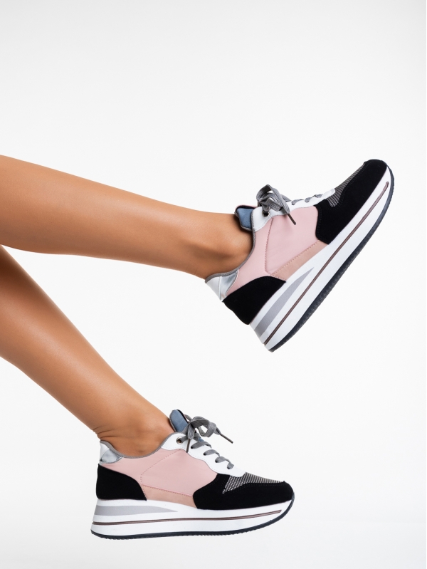 Pantofi sport dama negri cu roz din piele ecologica Taleya - Kalapod.net