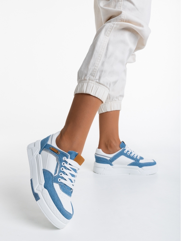 Pantofi sport dama albi cu albastru deschis din piele ecologica Tasnia, 3 - Kalapod.net