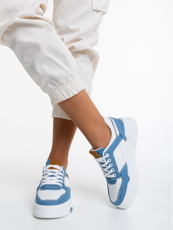Pantofi sport dama albi cu albastru deschis din piele ecologica Tasnia - Kalapod.net