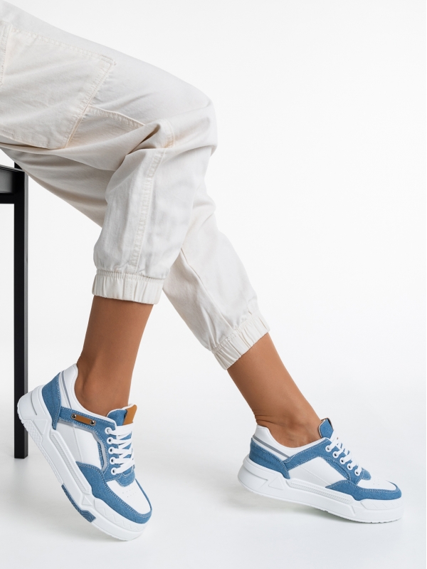 Pantofi sport dama albi cu albastru deschis din piele ecologica Tasnia, 4 - Kalapod.net