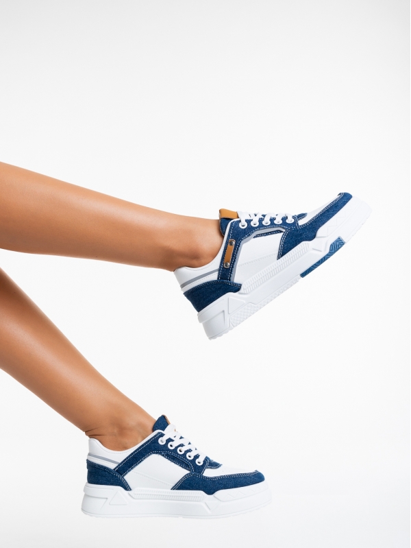 Pantofi sport dama albi cu albastru inchis din piele ecologica Tasnia, 4 - Kalapod.net
