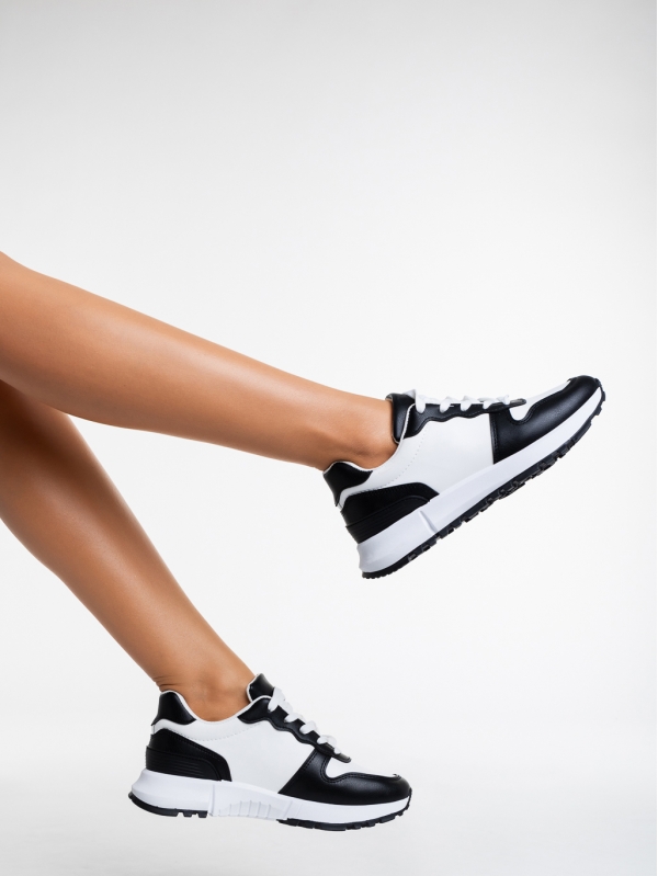 Pantofi sport dama albi cu negru din piele ecologica Lareina, 3 - Kalapod.net