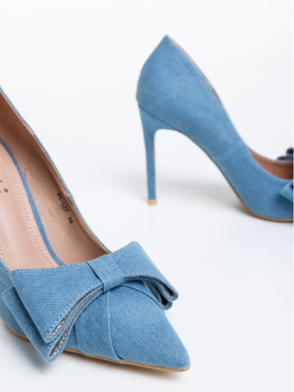 Pantofi dama albastri cu toc din material textil Senovia, 6 - Kalapod.net