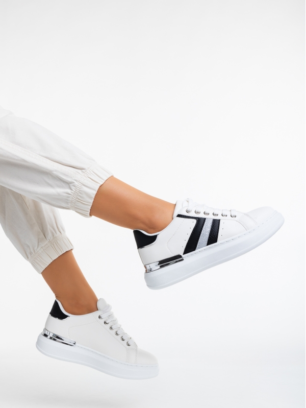 Pantofi sport dama albi cu negru din piele ecologica Fannia, 4 - Kalapod.net